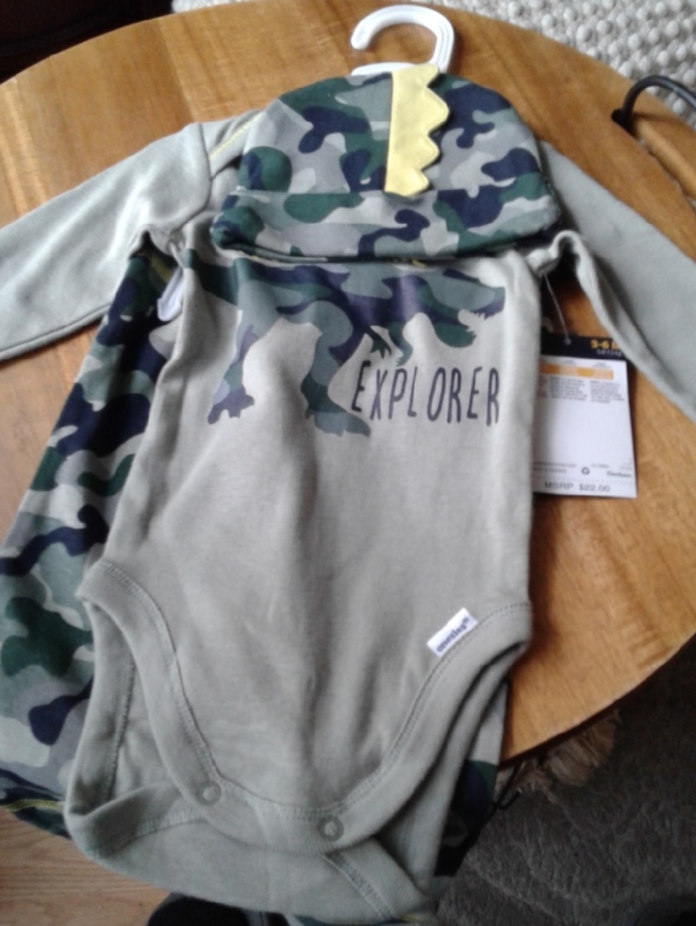 Gerber Olive Green Camo Explorer, Camo Pants, Onesie And Hat.